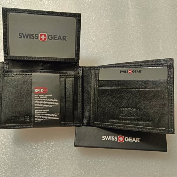 💵Swiss Gear Black RFID Protection Genuine Leather Black Wallet - Picture 3 of 8